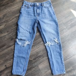 Topshop Distressed Mom Jeans Denim Blue W30/76cm